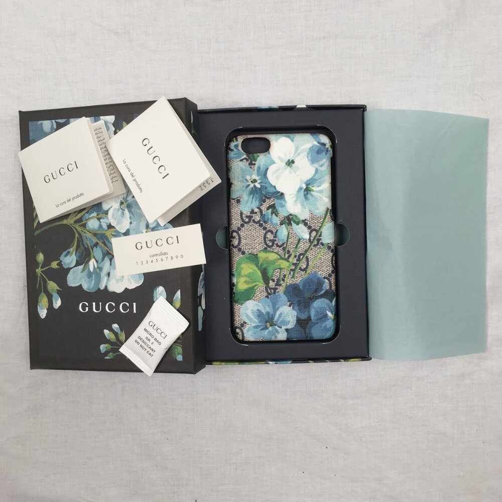 NEW $495 Gucci GG Blooms iPhone Case!  iPhone 6 6S 7 8  Blue Floral Design